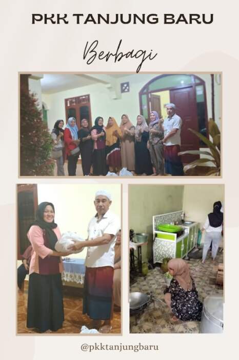 Ketua PKK Desa Tanjung Baru dan jajaran menyerahkan bantuan nasi bungkus kepada warga korban banjir di RT 3 Dusun 1.