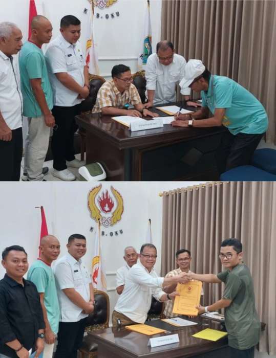 Andy Hamdan (foto atas) saat mengisi daftar hadir dan mengambil formulir bakal calon ketua KONI OKU 2026-2030. Foto bawah: Hendra Meisyah selaku kuasa dari H Imron saat mengambil formulir di sekretariat TPP KONI OKU, Rabu (3/12/2025). Andy Hamdan (foto atas) saat mengisi daftar hadir dan mengambil formulir bakal calon ketua KONI OKU 2026-2030. Foto bawah: Hendra Meisyah selaku kuasa dari H Imron saat mengambil formulir di sekretariat TPP KONI OKU, Rabu (3/12/2025).